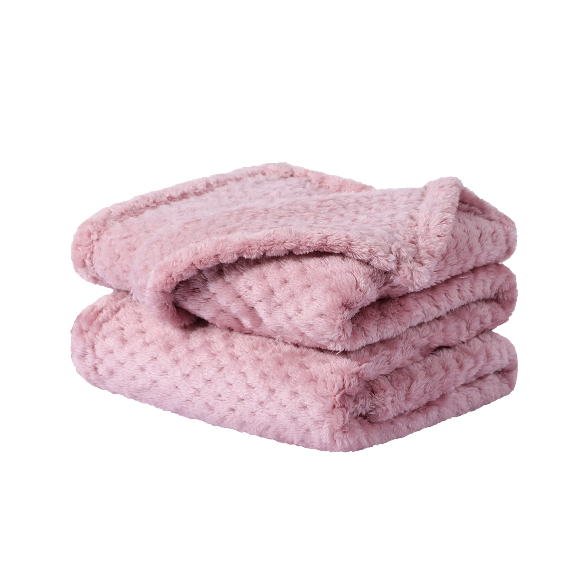 sourcing map Flannel Fleece Bed Blankets, Soft Warm Microfiber Blanket, Mesh Fuzzy Plush 330GSM Lightweight Decorative Solid Blankets for Bed Pink 70 x 100cm