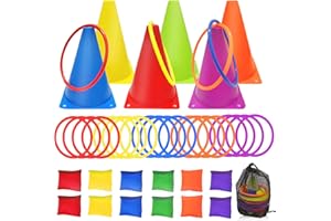 ailixinda 3 in 1 Carnival Games Set,39PCS Soft Plastic Cones Cornhole Bean Bags Ring Toss Game,Carnival Combo Set Toss Games for Kids Adult Birthday Party Indoor Outdoor Games Supplies,Yard Lawn Games
