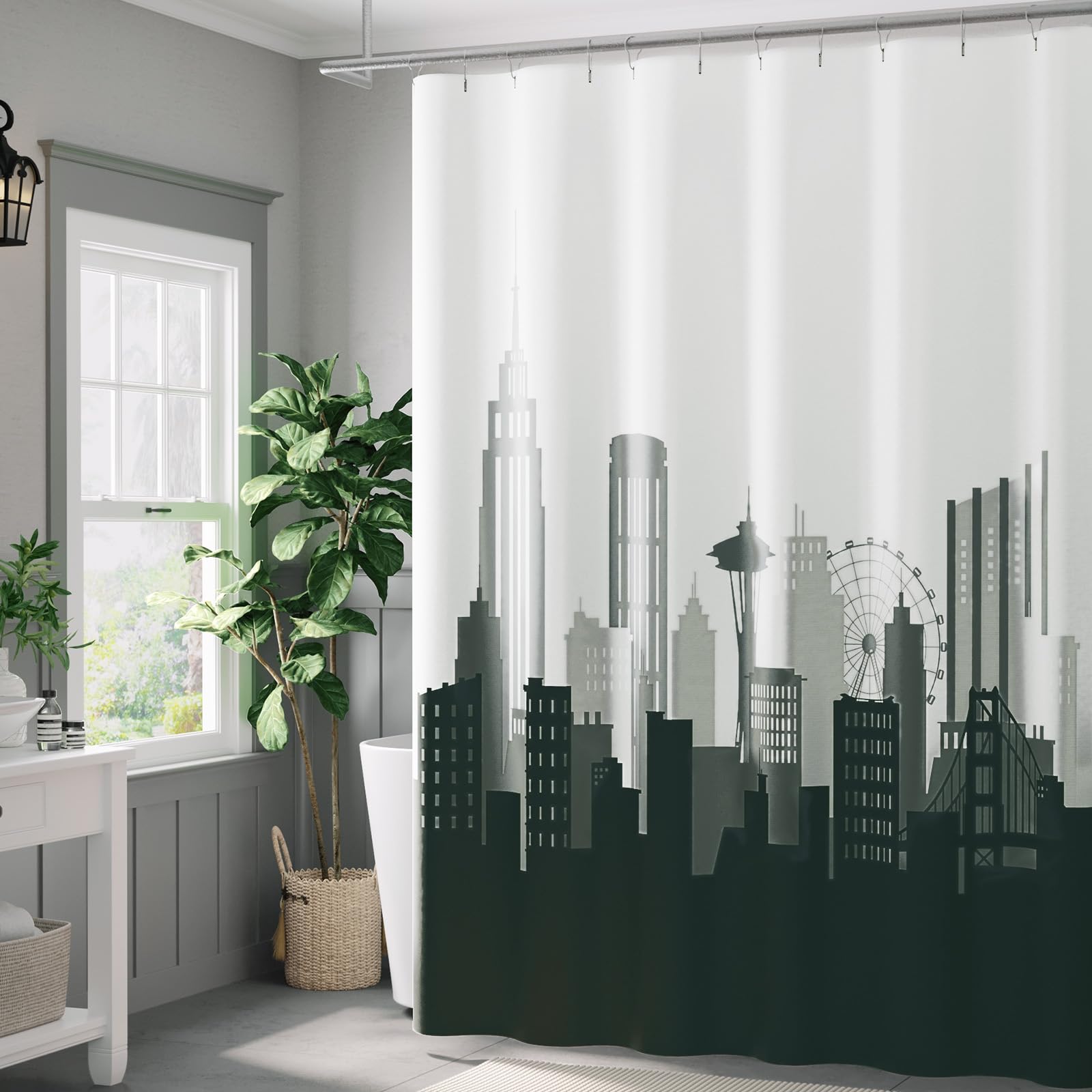jinchan Black and White Ombre Shower Curtain City Skyline Unique Design Shower Curtains for Bathroom Modern Luxury Cityscape Waterproof Fabric with 12 Hooks 70x72 Inch