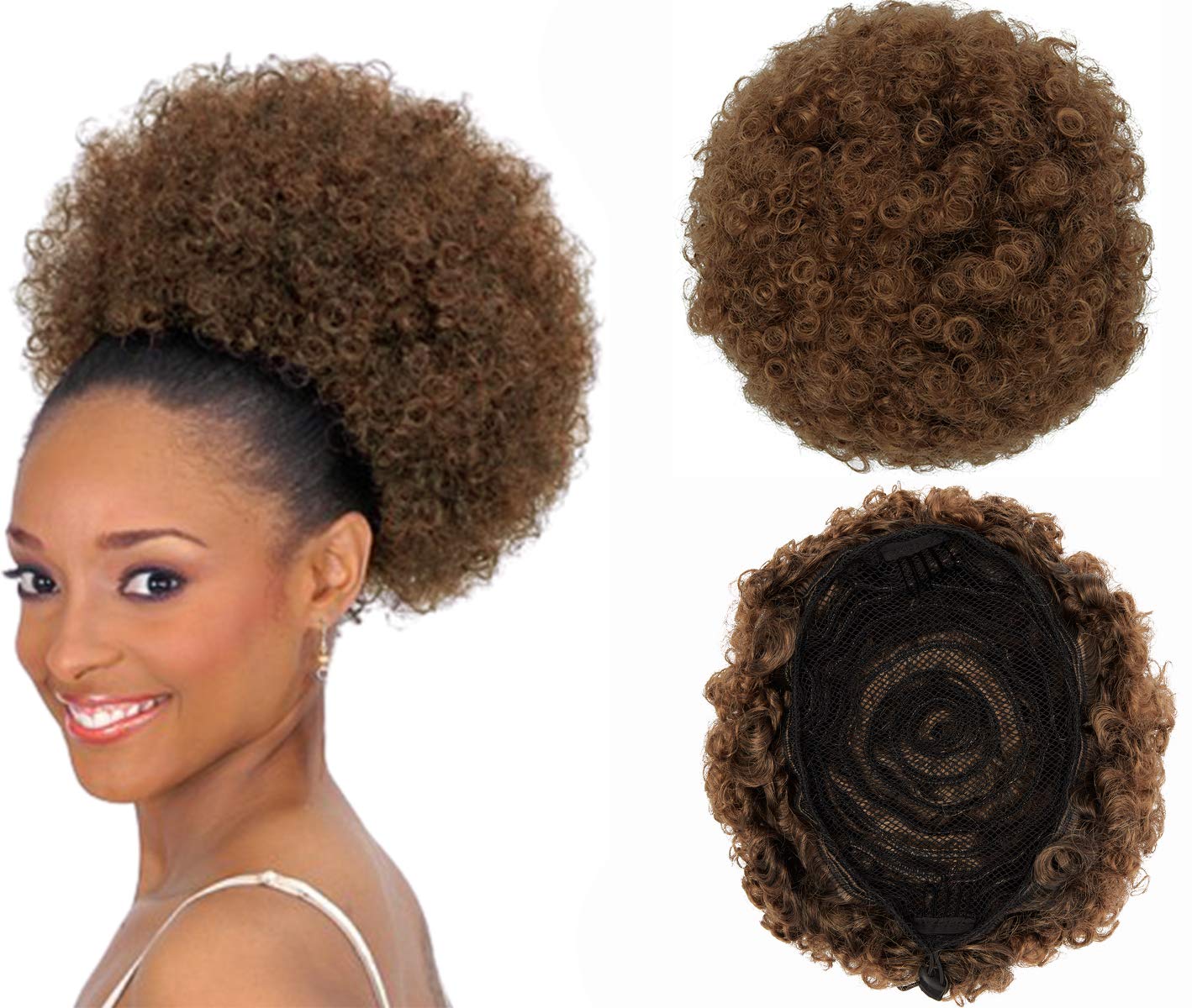 Afro Puff Drawstring Ponytail Synthetic Short Afro Kinkys Curly Afro Bun Extension Hairpieces Updo Hair Extensions with Two Clips Bun Ponytail Extensions X-Large Size