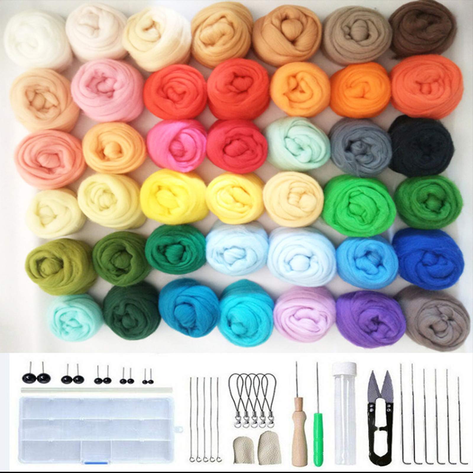 JasCherry Wool Needle Felting Kit, 50 Colours Wool Roving for Felting, Needle Felting Starter Kit with Basic Felt Tools, Hand Spinning Craft Felting Material for Beginners 3g/Color