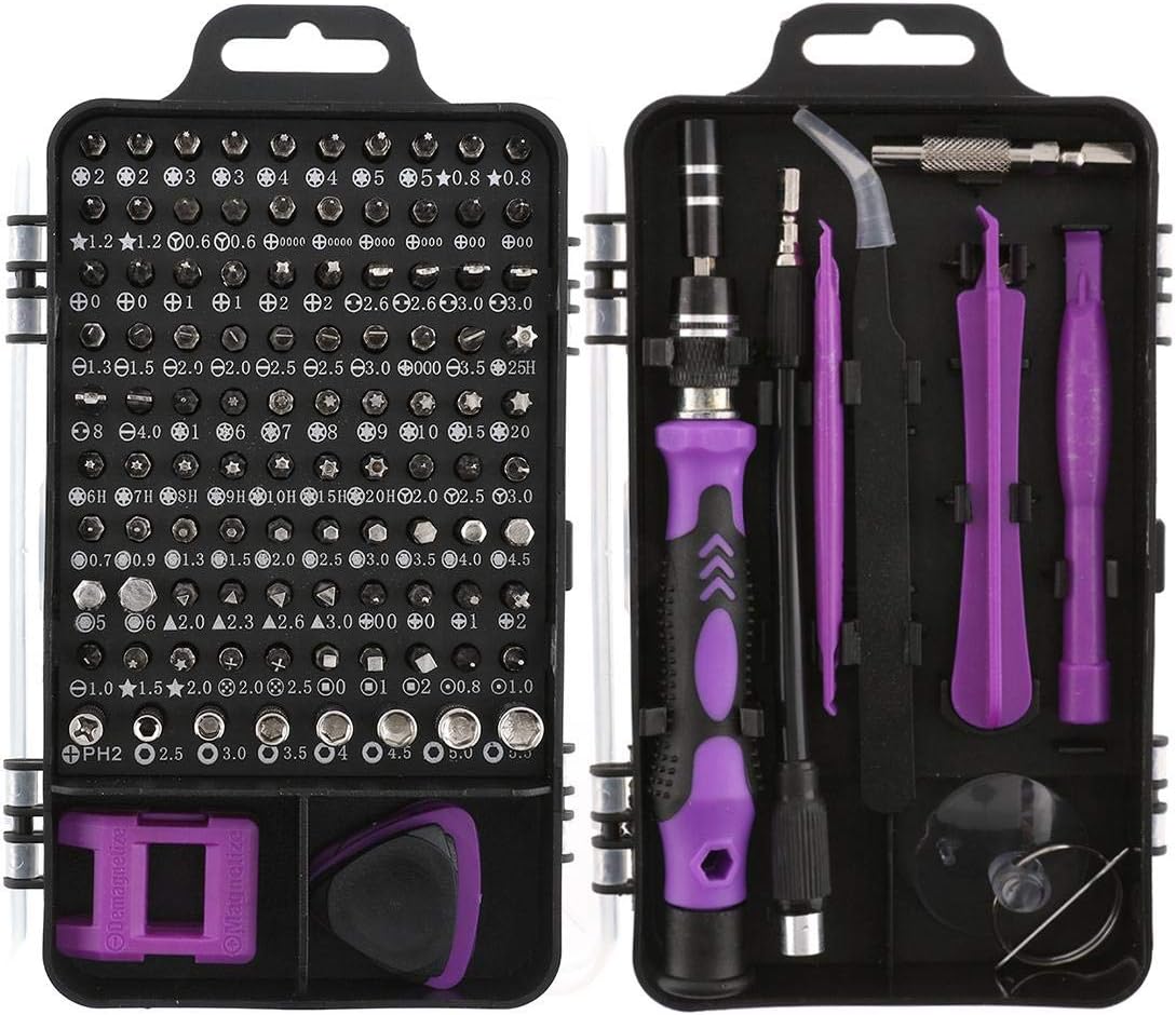 115 in 1 Precision Screwdriver Set, TOPAUP Magnetic Electronic Repair Tools Kit for Fixing iPhone PC Laptop Watches Glasses Game Console and Other Electronics, Mini Screwdriver Kit with Case(Purple)