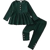 Kucnuzki Toddler Baby Girl Clothes Outfit Long Sleeve Plain T Shirt Top Baby Girl Pants Leggings Two Piece Outfits Set