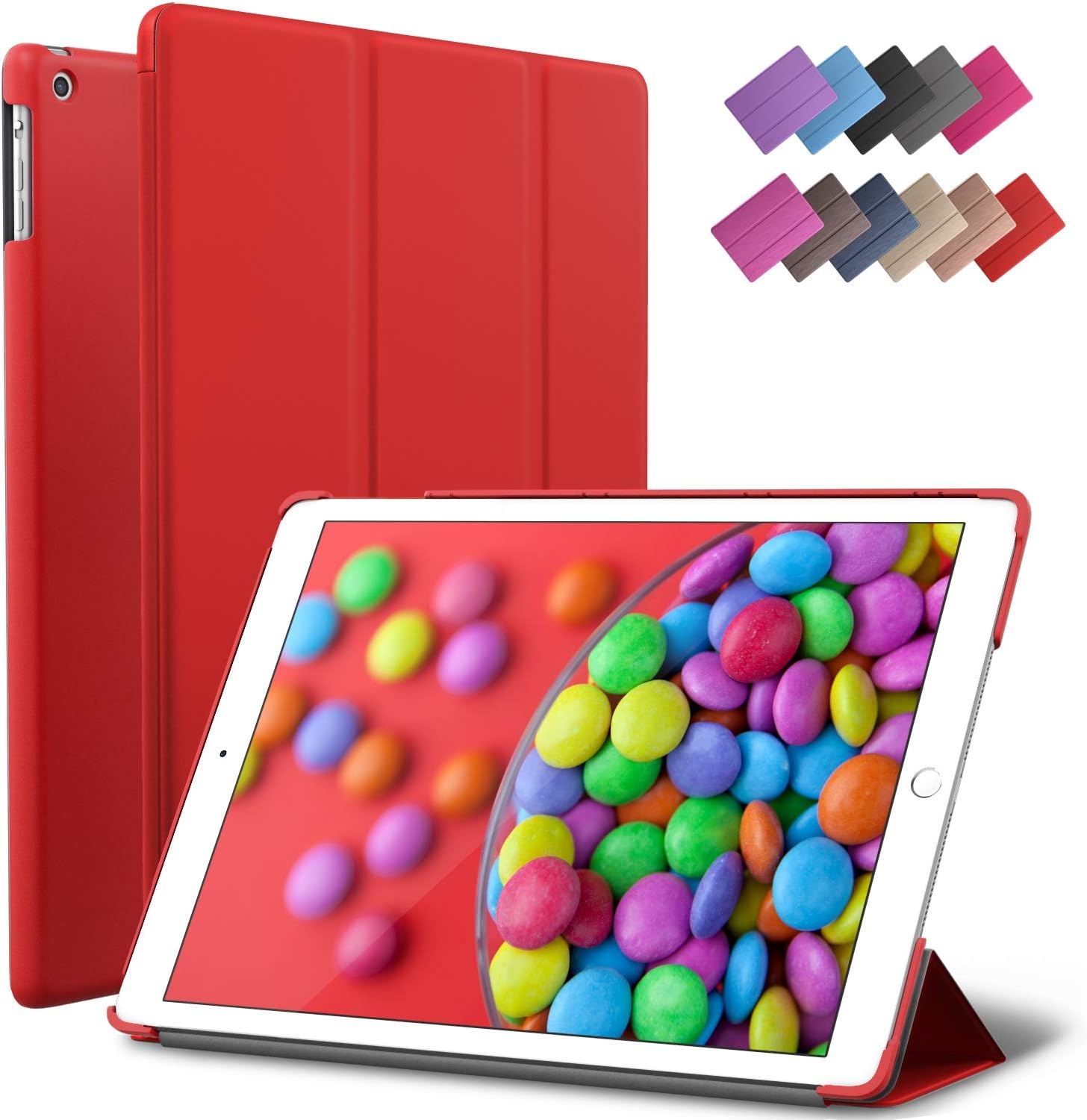 iPad Air Case, ROARTZ Red Slim Fit Smart Rubber Coated Folio Case Hard Shell Cover Light-Weight Auto Wake/Sleep for Apple iPad Air 1st Generation Model A1474/A1475/A1476 Retina Display