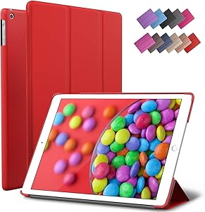 iPad Air Case, ROARTZ Red Slim Fit Smart Rubber Coated Folio Case Hard Shell Cover Light-Weight Auto Wake/Sleep for Apple iPad Air 1st Generation Model A1474/A1475/A1476 Retina Display