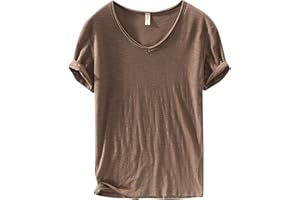 Linen Cotton Tshirts for Men V Neck Short Sleeve Shirt Solid Color Breathable Tees Blouses Summer Casual Tops Clothes