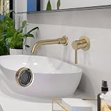 PHASAT Brushed Gold Wall Mounted Basin Tap Hot Cold Mixer PTBB06LG view 4