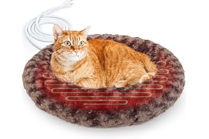 AUPETEK Heated Cat Beds for Indoor Cats Warming Cat Beds Super Soft Machine Washable Thermo Kitty Electric Heating Bed 19 Inches Round