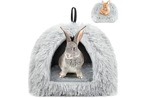 YUEPET Rabbit Bed Warm House and Hideout, Calming Grey Bunny Cave Bed for Rabbit Ferrets Guinea Pigs Hamsters and Other Small Animals（Grey）
