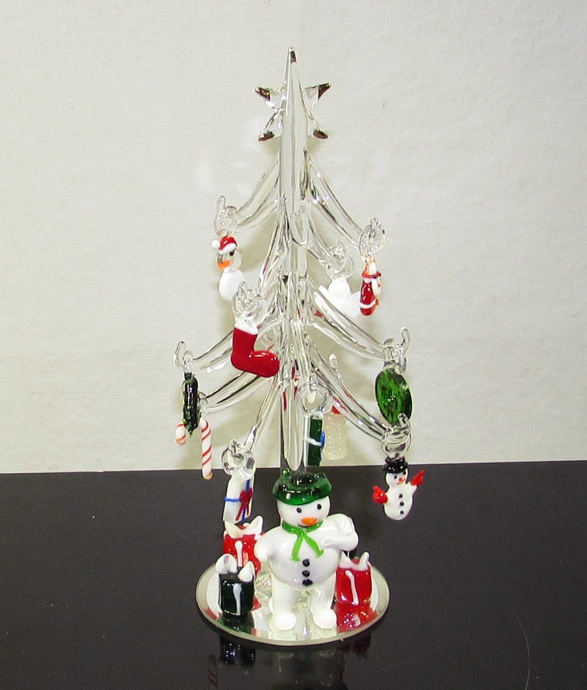 Mini Crystal Christmas Tree with Snowman and 15 Hand Blown Ornaments