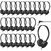 ZHENWAY Kids Headphones Bulk 24 Pack for Classroom School, Durable Wholesale Wired Earphones for Kids Student Boys Girls Adults (002 Black Headphones)