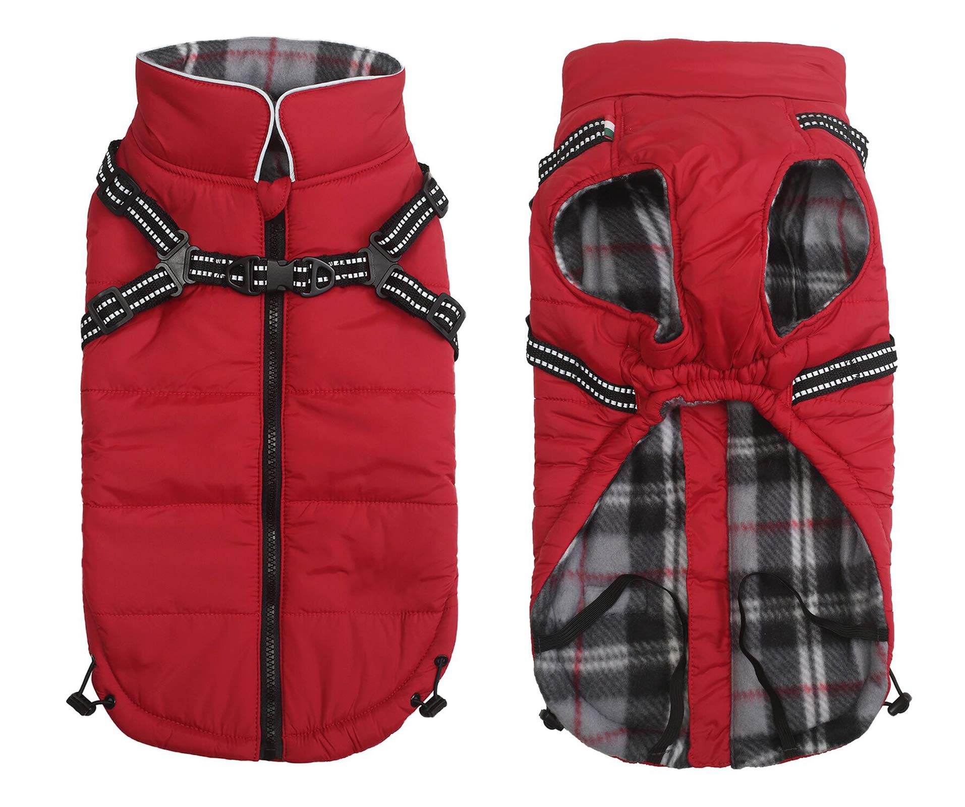 Warm Pet Dog Coats and Jackets for Dogs,Waterproof Reflective Pet Dog Harness Vest Winter Dogs Clothes with Chest Strap for Outdoor Walking-Red-XL