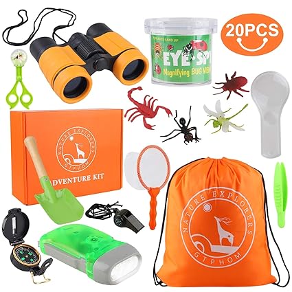 Gtphom Outdoor Explorer Kit Gifts Toys 20 Pieces Birthday Present For 3 10 Years Old Boys Girls Adventure Stem Backpacking Compass Binocular Camping