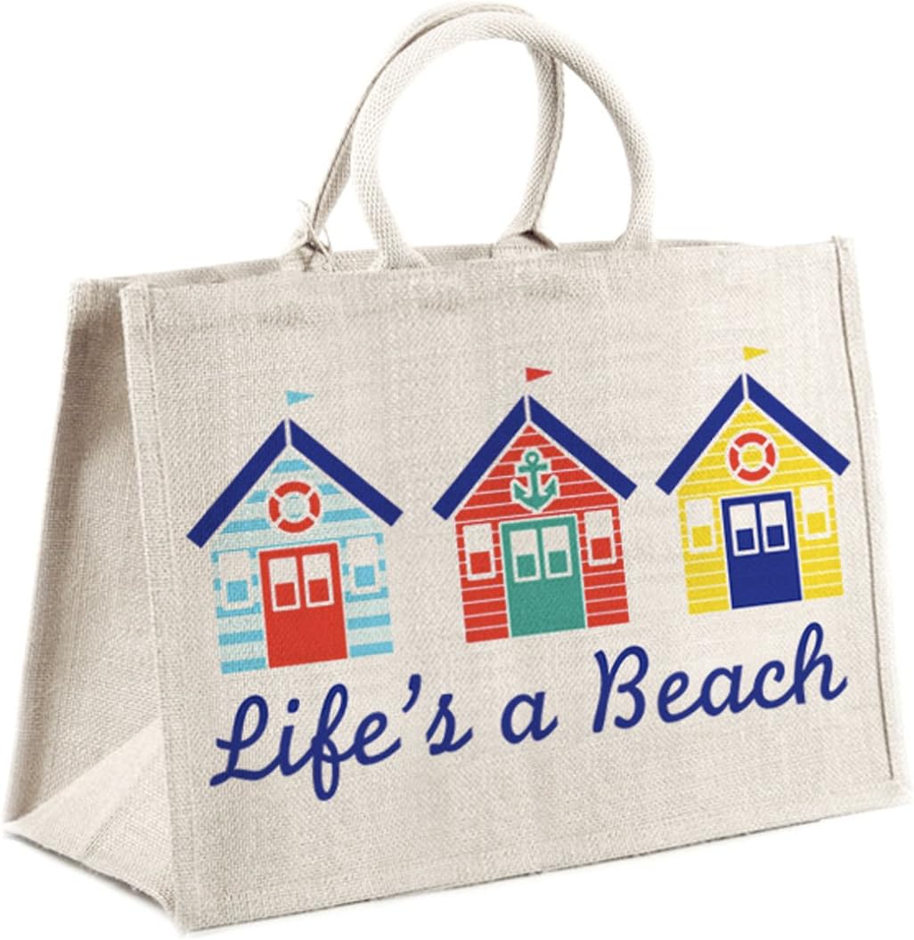 Life's A Beach. Jute Shopping Bag. Hessian Shopper Bag For Life Reusable (35x40x22)