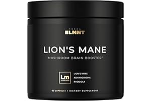 TERRA ELMNT 20,000mg 16x Strength Lions Mane Supplement Capsules Super Nootropic w. Ashwagandha & Rhodiola - Highest Potency Lion's Mane Mushroom Extract 50% Polysaccharides Brain Supplements for Memory and Focus