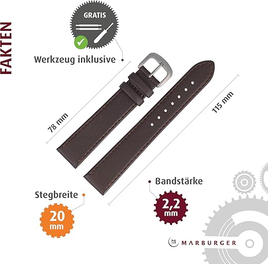 Marburger 75920 - Correa de piel y titanio para reloj (20 mm)