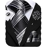 Hi-Tie Mens Tie Set Silk Striped Woven Necktie with Lapel Pin Pocket Square Cufflinks Set for Wedding Party
