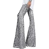 BLENCOT Women's Glitter Sequin Wide Leg Palazzo Pants High Waist Bell Bottoms Party Flared Trousers