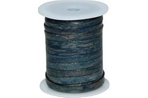Autentico Leather Flat String Cord for Making Necklace, Bracelets and Jewellery, Genuine Cowhide Leather Strap Braided Cord for Shoe Laces and DIY Crafts (Antique Blue Distressed, 5mm 10 Meters)