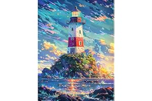 VEGUUDE Blue Sky Lighthouse Diamond Art Kits for Adults,5D Diamond Painting Kits for Adults,Diamond Painting Diamond Art with Round Full Drill Diamond Dots DIY Gem Crafts Kits for Home Decor Gift-11.8x15.8in