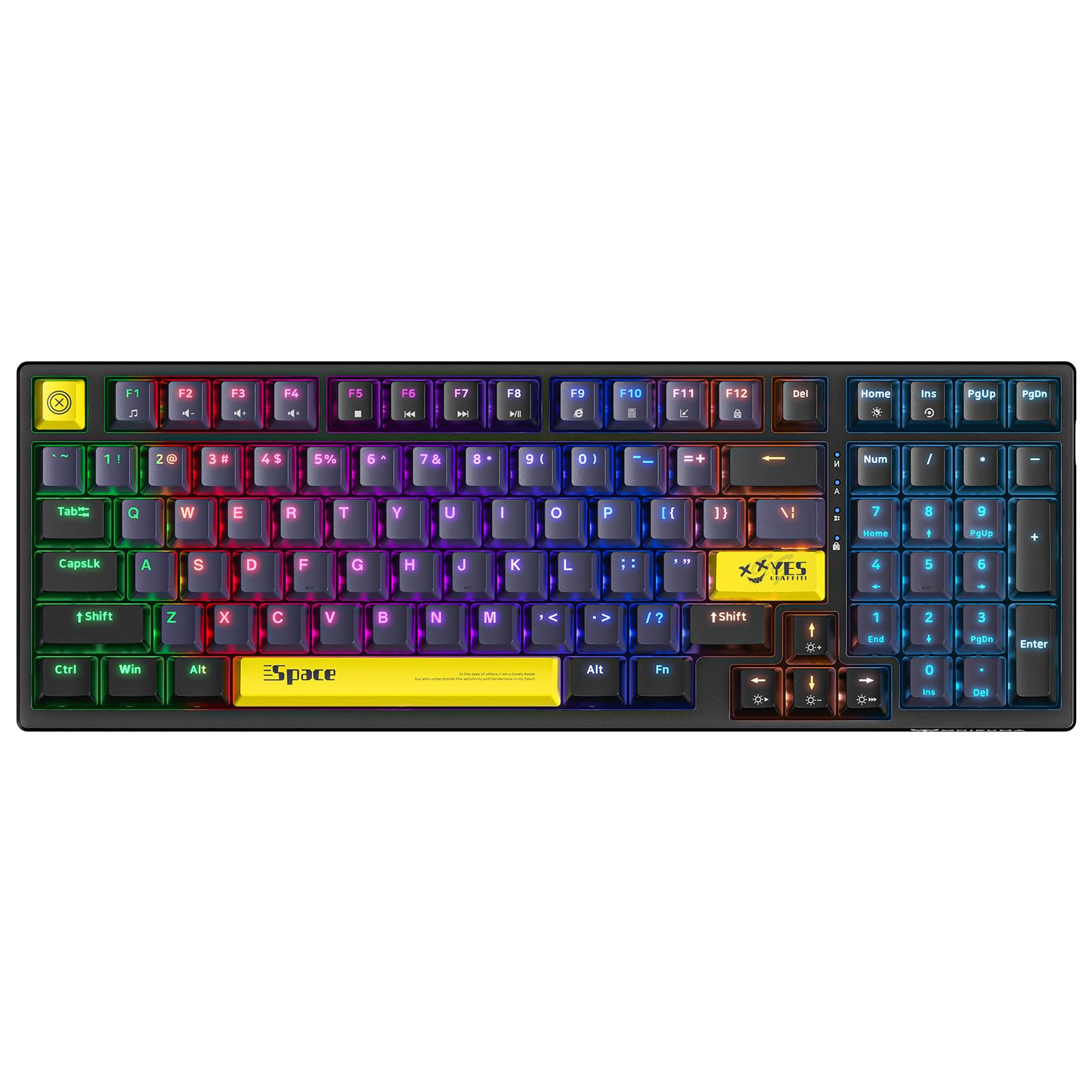 Mechanical Gaming Keyboard with Rainbow RGB Backlit, 98 Keys Design, Soft Tactile Brown Switch, Wired Computer Keyboard for PC/MAC/Laptop/PS4/PS5, Multimedia Keys & Programming