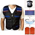 Cosoro Kids Tactical Vest Jacket Kit (with 50pcs Blue Foam Darts + Protective Goggles Glasses + Seamless Skull Face Mask + 2 Pcs 5-dart Quick Reload Clip) for Nerf Toy Gun N-strike Elite Series
