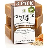 Southern Natural Goat Milk Soap Bar - Oatmeal Milk & Honey 3 Pack - For Dry Sensitive Skin. Natural, Handmade Soap For Men, Women, Kids, Face & Body