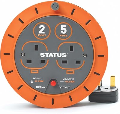 Status Double Socket Cassette Reel 5m Orange 10A Indoor Power Tools DIY