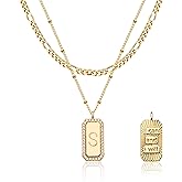 Fettero Gold Layered Initial Necklace for Women 14K Gold Plated Letter Necklace Dainty Gold Name Necklace Chain Choker Personalized Initial Tag Pendant Necklace for Women Trendy Gold Jewelry Gift