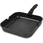 ESLITE LIFE 11 Inch Nonstick Grill Pan with Detachable Handle, Black | Square Grilling Skillet, With Pour Spouts, For Indoor &amp; Outdoor Cooking, PTFE &amp; PFOA Free