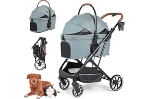 Beberoad Pets T6 Luxury Pet Stroller for Medium Dog Under 66lbs or 2 Small Dogs & Cats, Foldable and Carrier -Detachable (Green)