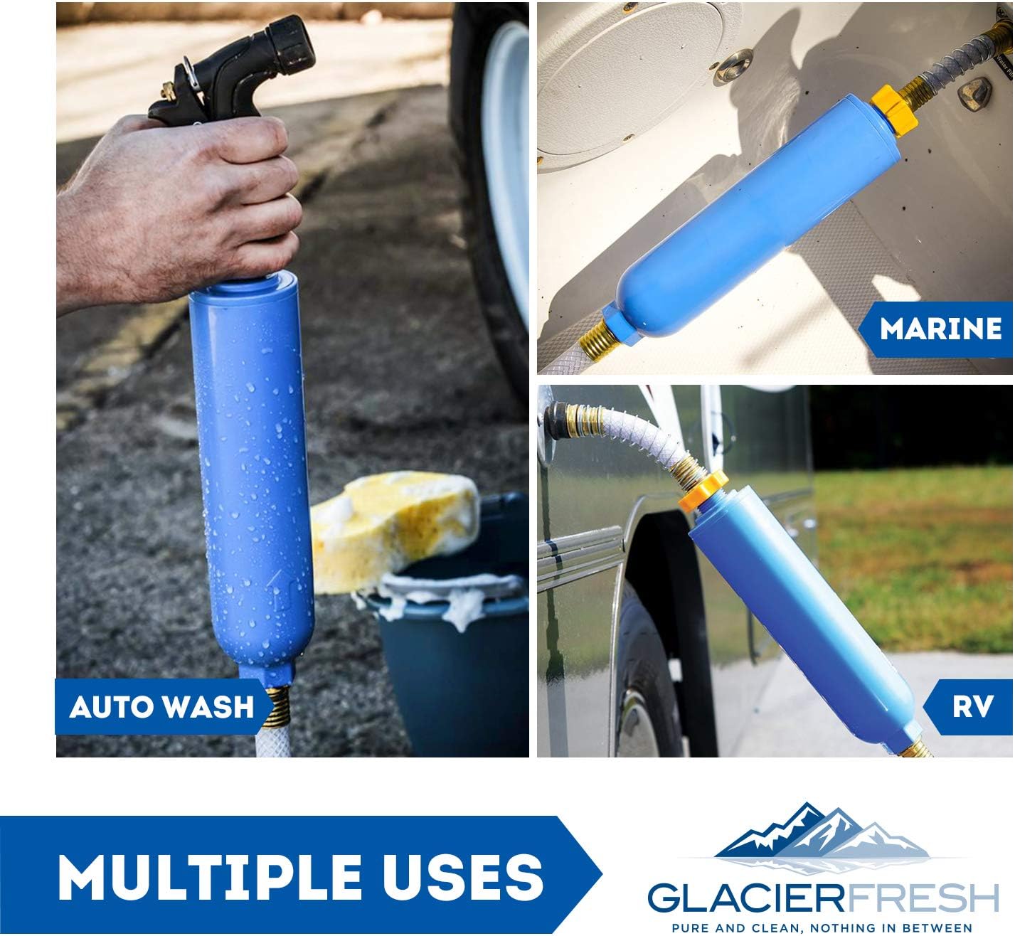 GLACIER FRESH RV Inline/Marines Water Filter with Flexible Hose Protector, Compatible with 40043, 40013, 40041 KDF Filter, 2 Pack: Kitchen & Dining
