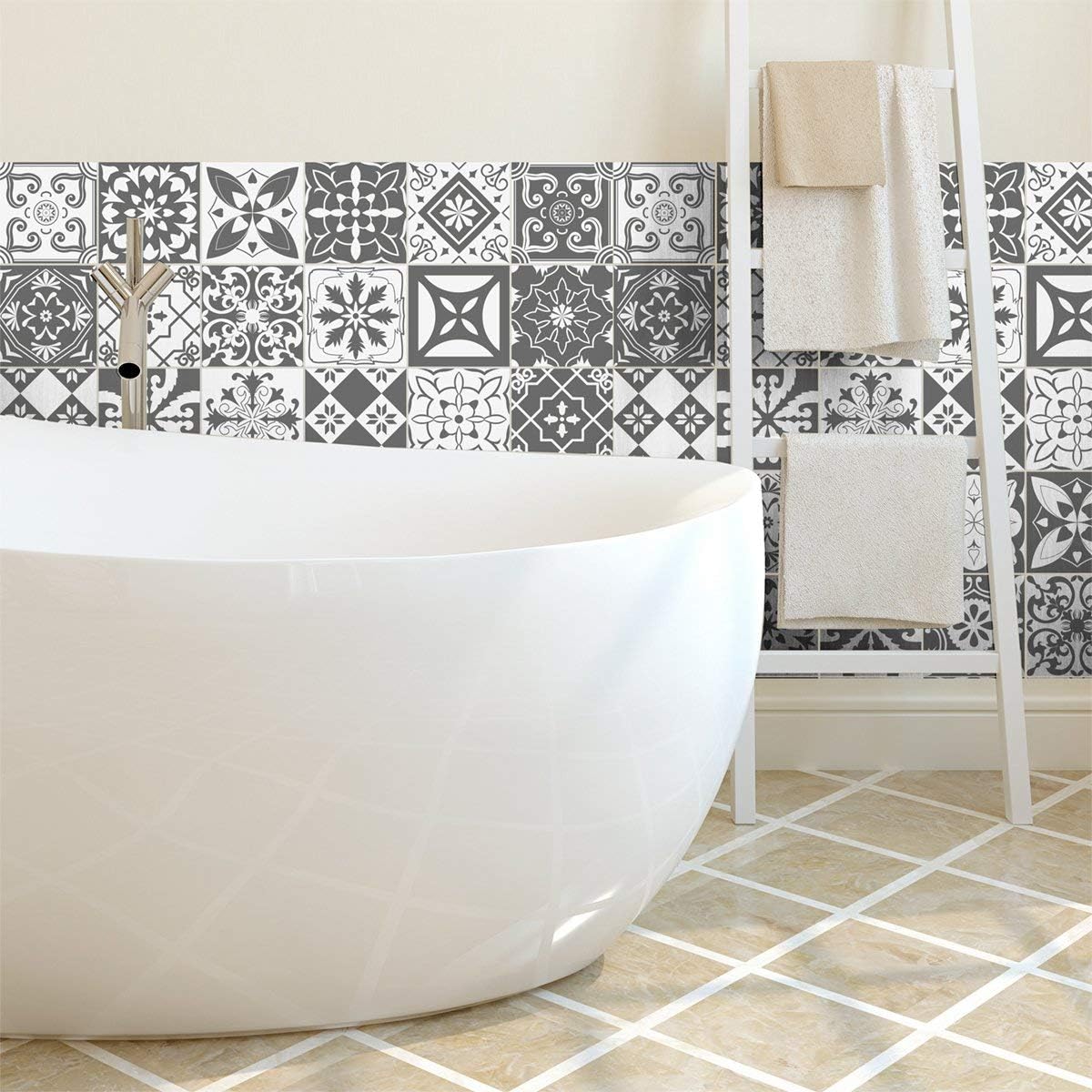Ambiance Sticker Self-Adhesive Decorative Wall Decal Cement Tile for Bathroom and Kitchen Nuances de Gris Varsovie - Image 4
