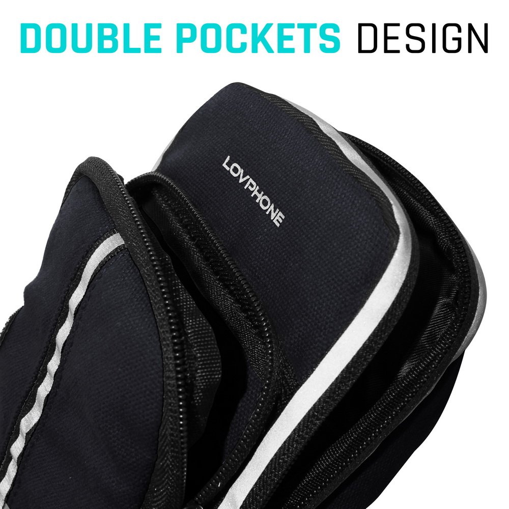 LOVPHONE Sports Armband, Double Pockets Phone Running Armband for iphone X/8/8 Plus/7/7 Plus, Samsung Galaxy Note 8/S8/S8 Plus/S7, Water Resistant (Black, 7.0-12.8inch)