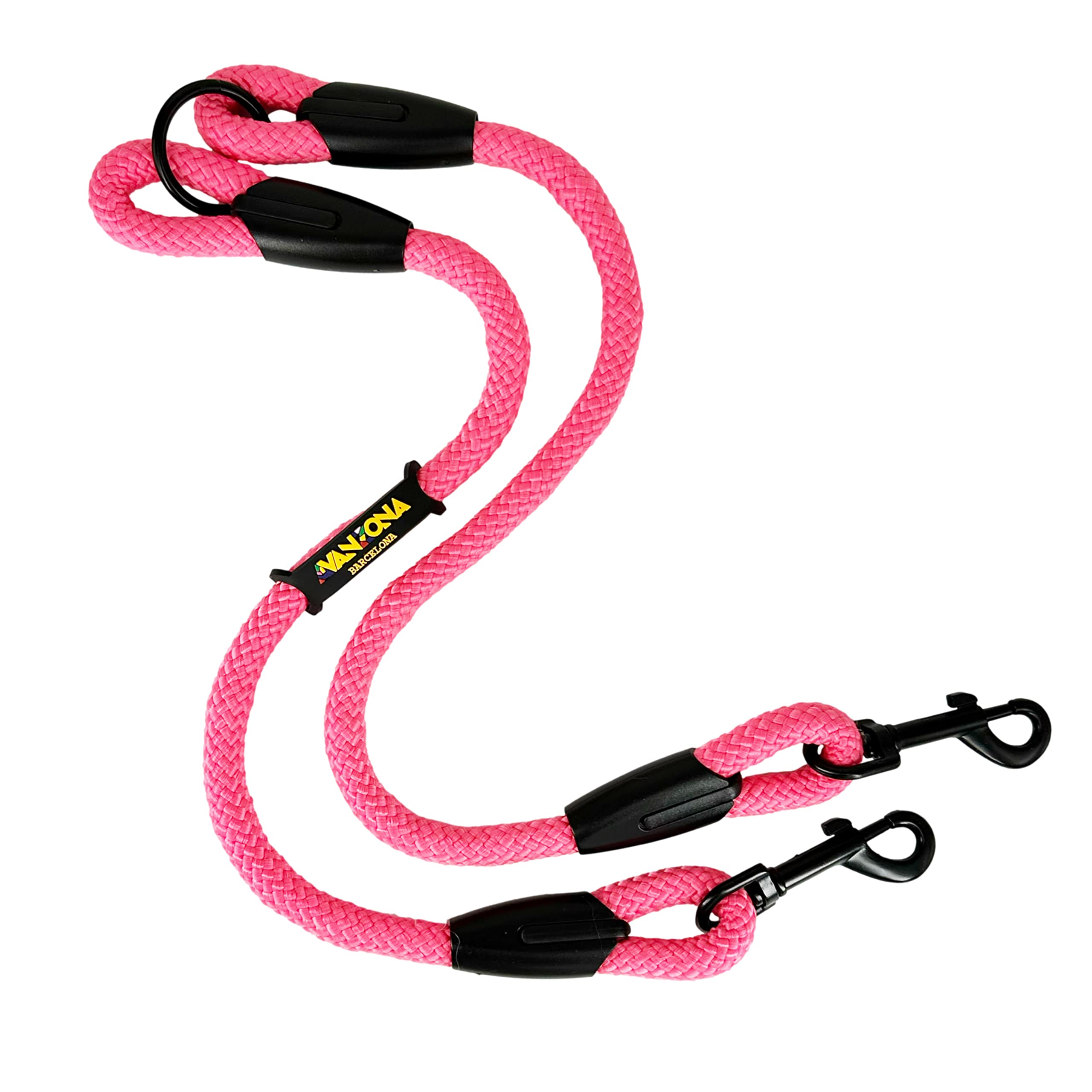 Dog Lead, Double Hooks for 2 Dogs, Made in Spain, for Small Medium and Large Dogs. Pink