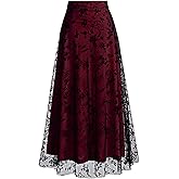 Cutecrop Women Floral Mesh Midi Skirt Boho High Waist Layered Tulle Skirt Flowy A-Line for Spring Fall Travel Wedding Date