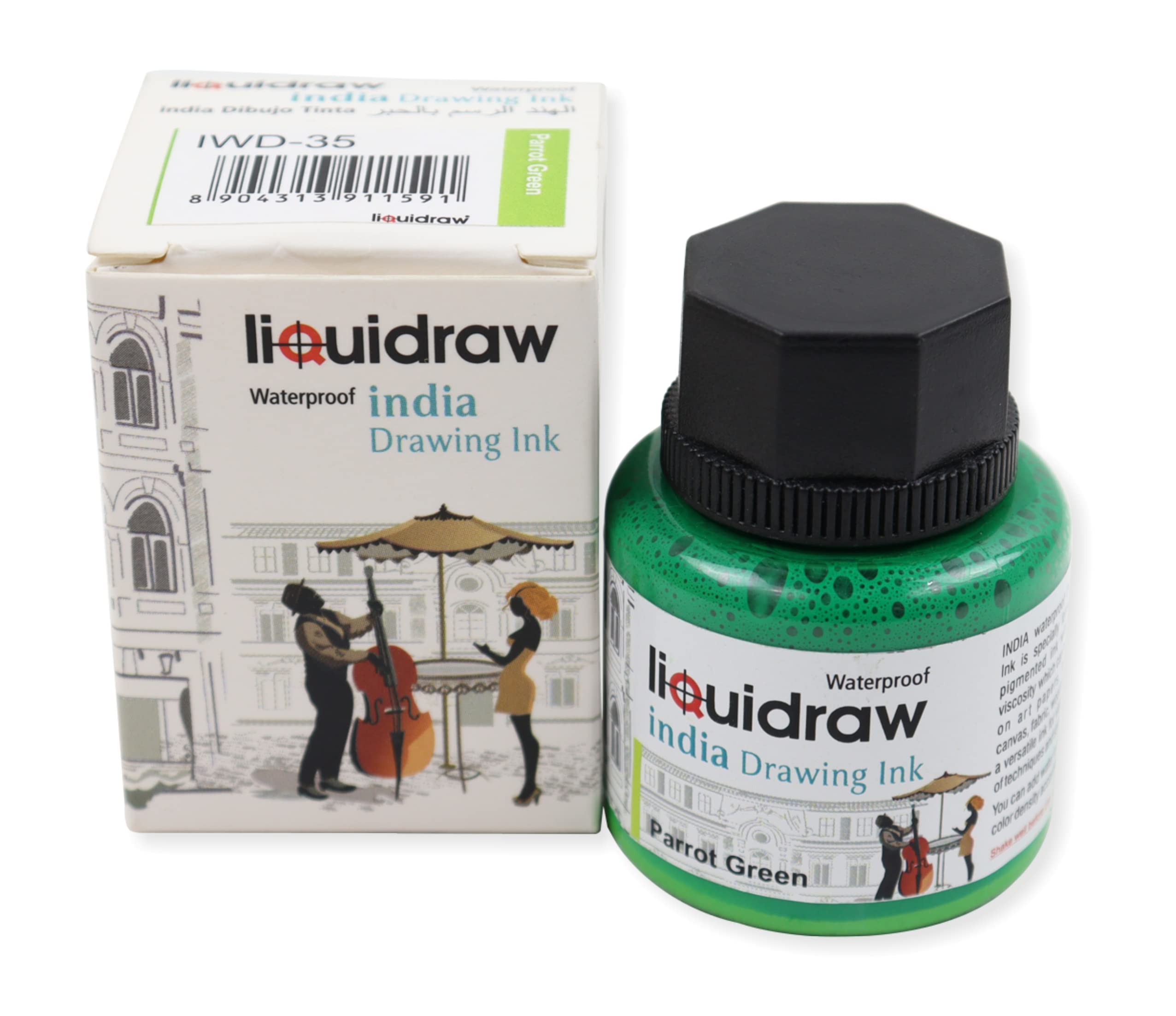 Liquidraw Coloured Drawing Ink India Ink, Waterproof 20 Assorted Colours, 35ml Indian Inks for Artists (Parrot Green)