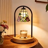GlitzLamp Rose Candle Warmer Lamp, Tiffany Style Flower with 2 Bulbs | GlitzLamp Wild Rose Candle Warmer Lamp, Tiffany Style Wood Base Stained Glass Flower Wax Melter with Timer, 2 Bulbs