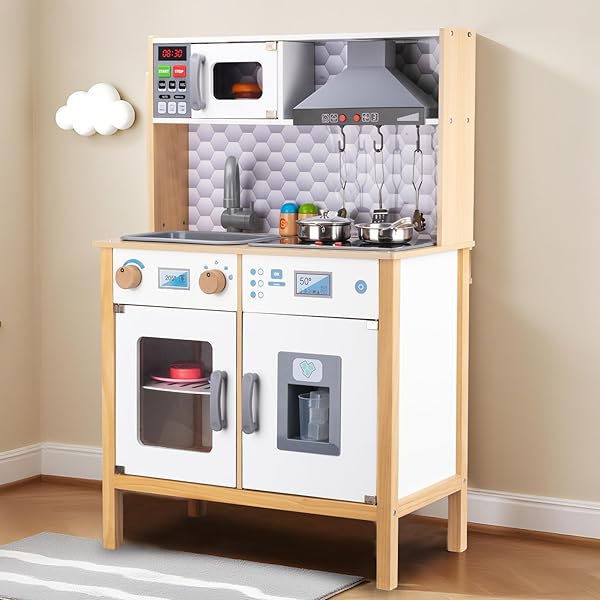 WOODEN PLAY KITCHEN FOR KIDS – PRETEND PLAY...