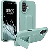 kwmobile Case Compatible with Apple iPhone 16 - Case with Hand Strap and Stand Soft TPU Silicone Coating - Mint