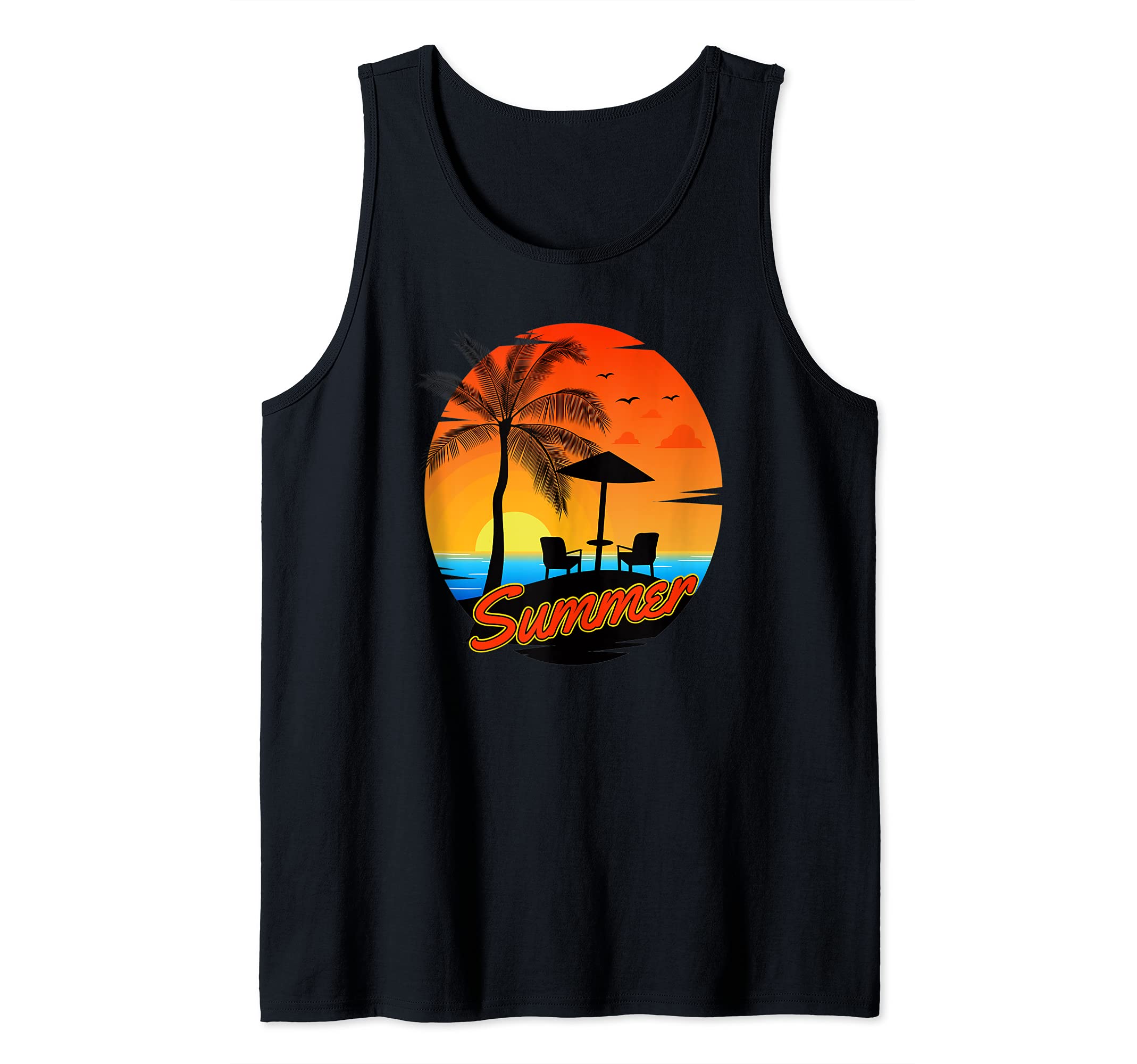 Summer Beach Chair Umbrella Vacation Palm Tree Tank Top