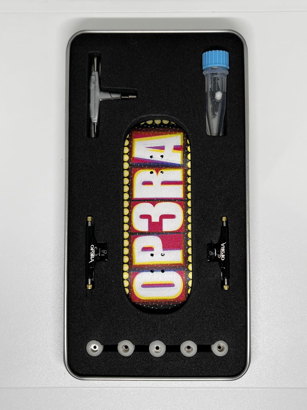 Op3ra Pro Fingerboard Complete 34 * 96mm Maples Wood Deck,UV Printing Graphic-Solid Single Axles Pro Trucks & 5 Urethane Bearing Wheels,-Replace Bushings-Blocks (Polkadot)