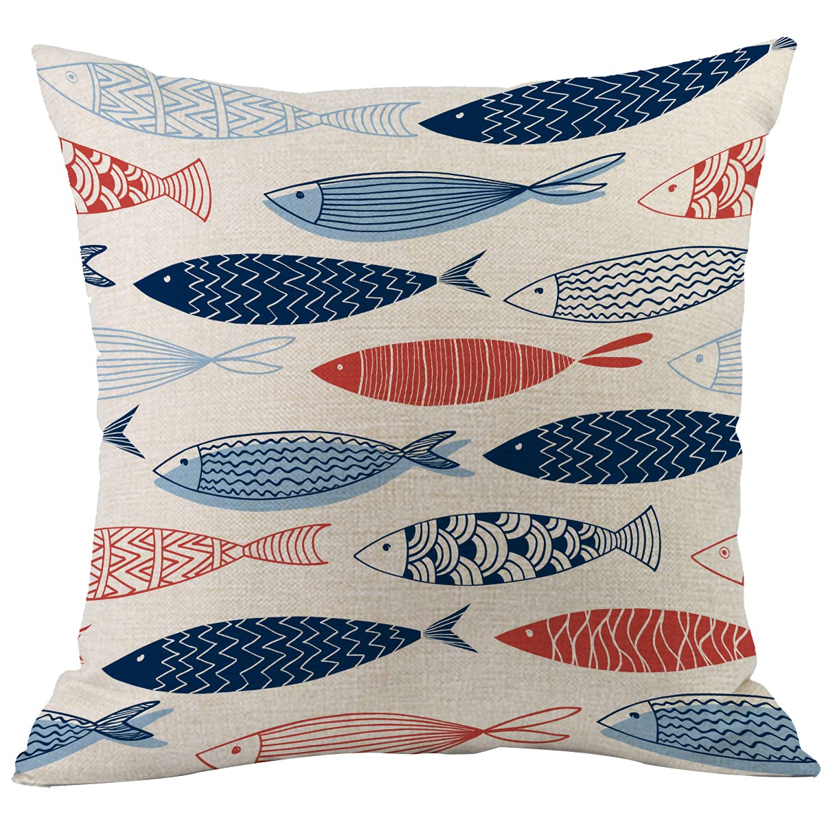 CANSEGO Fish Throw Pillow Cover Sea Fish in The Ocean Wave Pillowcases Home Decorative Cotton Linen Pillow Cushion for Sofa Chair 18x18 Inch