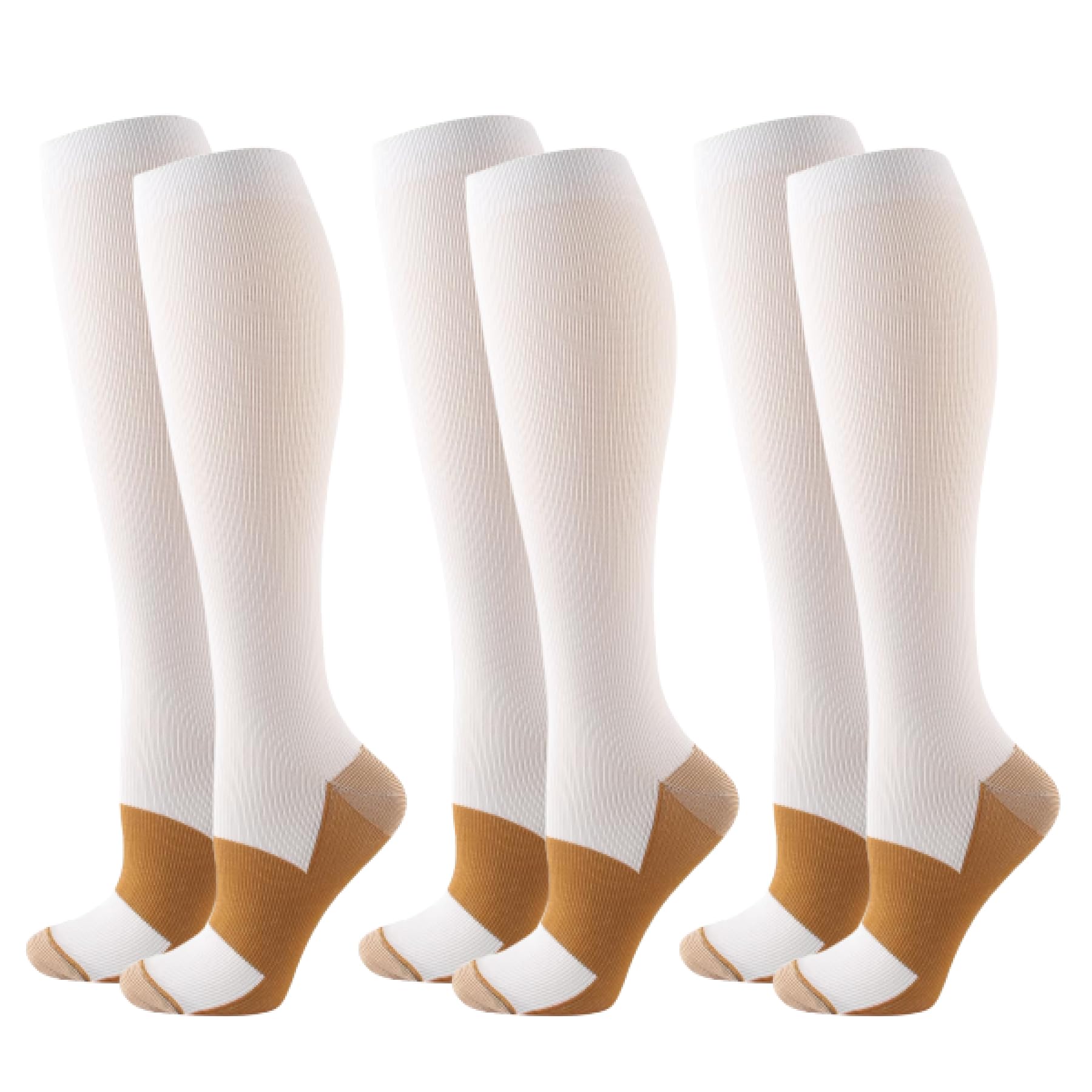 3Pairs Copper Compression Pain Relief Socks for Men & Women | 20-30mmHg Full Coverage, Knee-High Support for Improved Circulation | Ideal for Sports, Travel, Nurses, Maternity & Recovery (White, XXL)