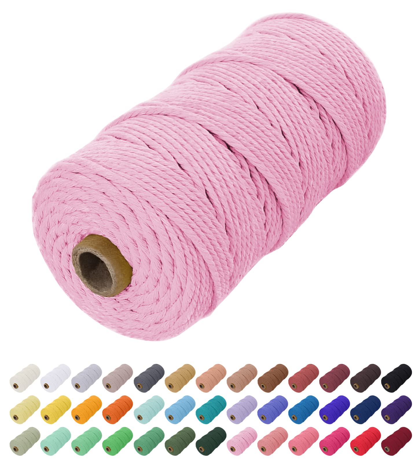 Uiopa Macrame Cord 2mm x 200m, Natural Cotton Cord Coloured Macrame Yarn Soft Rope, Macrame String Cotton Twine for Crafts, Plant Hanger, Wall Hanging, Wrapping, Christmas Decorations (Pink)