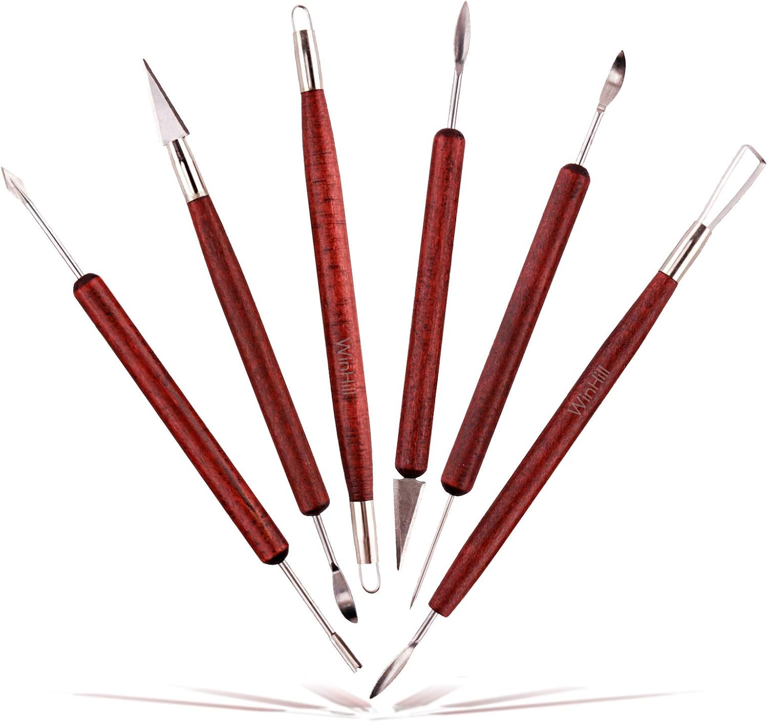 Clay Pottery Tools, 6- Piece Sculpting Modeling Tool Kit Double-Sided, Sculpture Carving Set with Wooden Handles for Ceramics Making Molding and Smoothing