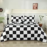 Anrenoti Black White Plaid Comforter Set, 3 Pieces Fluffy Gingham Checkered Down Alternative Comforter Queen (90"x90"), Lightweight Microfiber Geometric Bedding with 2 Pillowcases for All Seasons