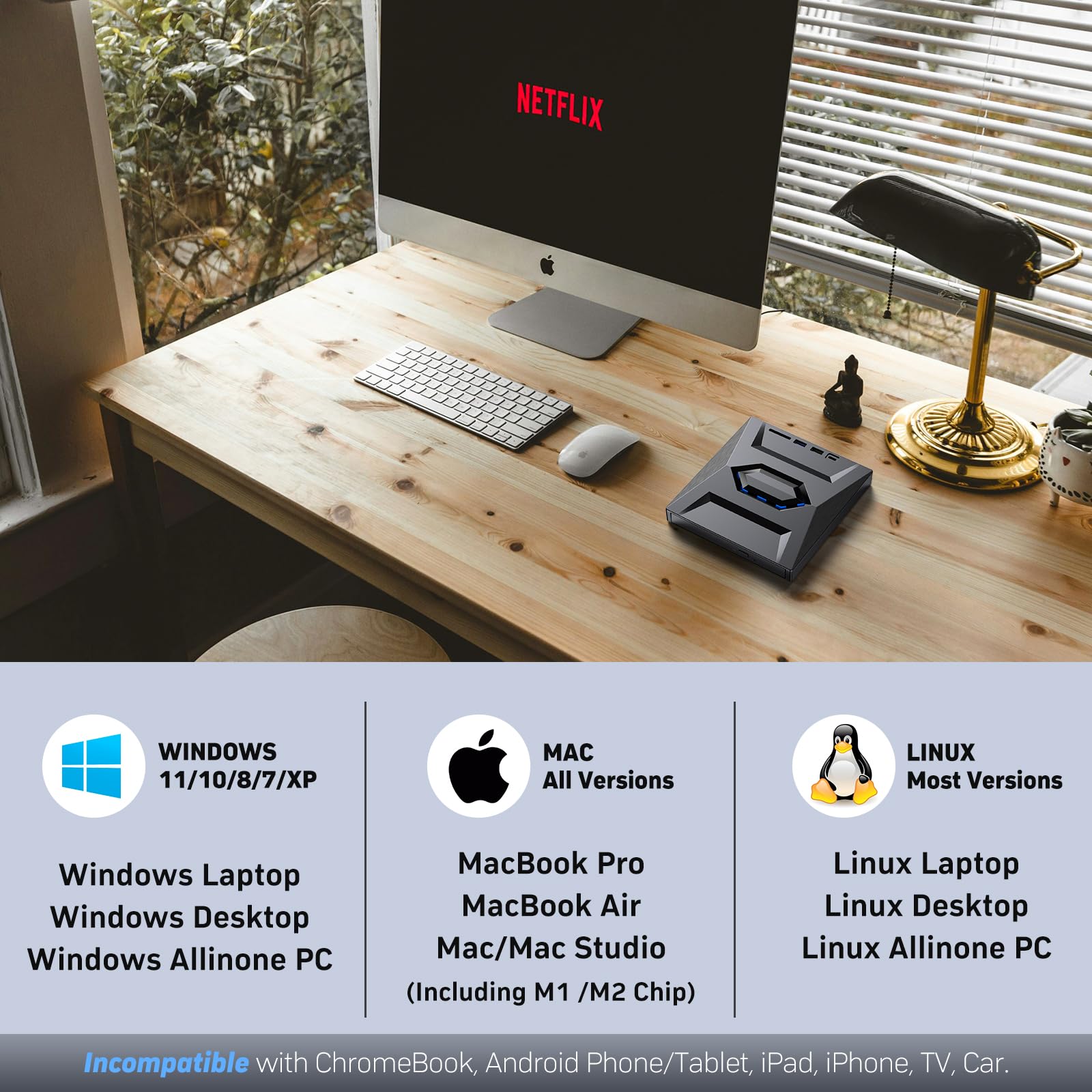 External Blu Ray Drive,Portable Bluray Player Writer Reader,CD Burner with USB 3.0 typc C Port& SD Card,DVD & CD-ROM +/-RW,External Blu-Ray Drives for PC Laptop Desktop Windows Mac Linux Computer