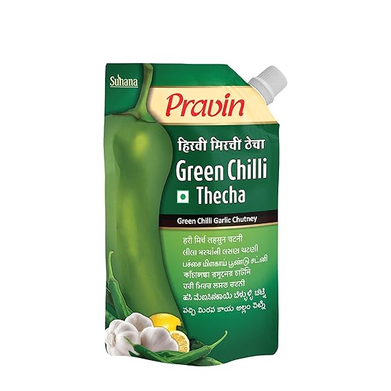 Pravin Pickles Green Chilli Thecha 100g Pouch - Pack of 9