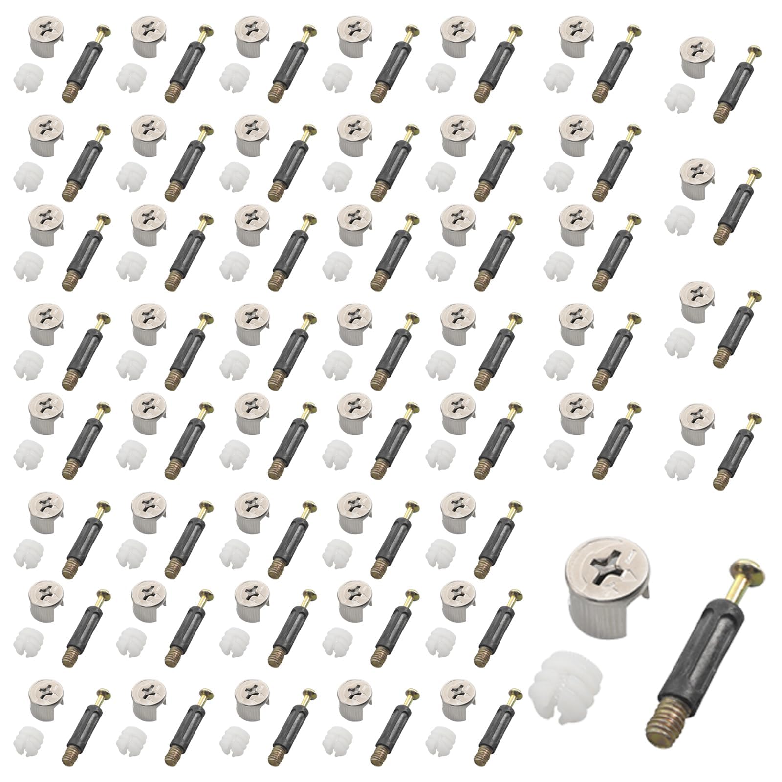 GIONAR 50 Sets Professional Furniture Connector Set, M15 Eccentric Furniture Connector, Fitting Screws, Body Connector and More, with Screws and Screw-in Pins, Practical Connection Fitting for